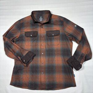 Kuhl Khaos Snap-Button Corduroy Flip Cuff/Trim Brown Plaid Flannel Shirt Mens L